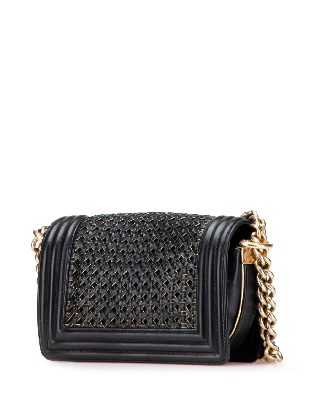 Pre-owned Chanel 2014 Small Braided Sheepskin Boy Flap Crossbody Bag In Black