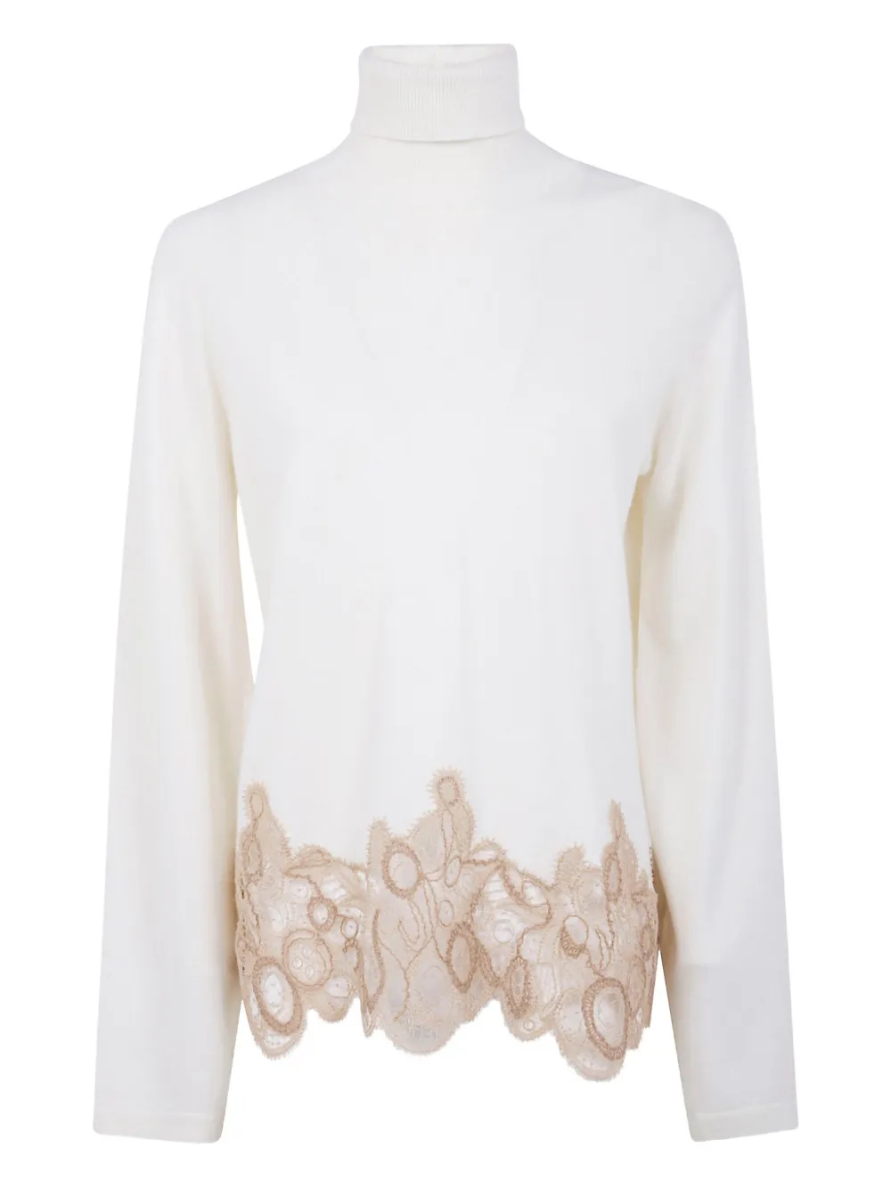 Fabiana Filippi Platinum Wool Blend Land Band Turtleneck Sweater In White