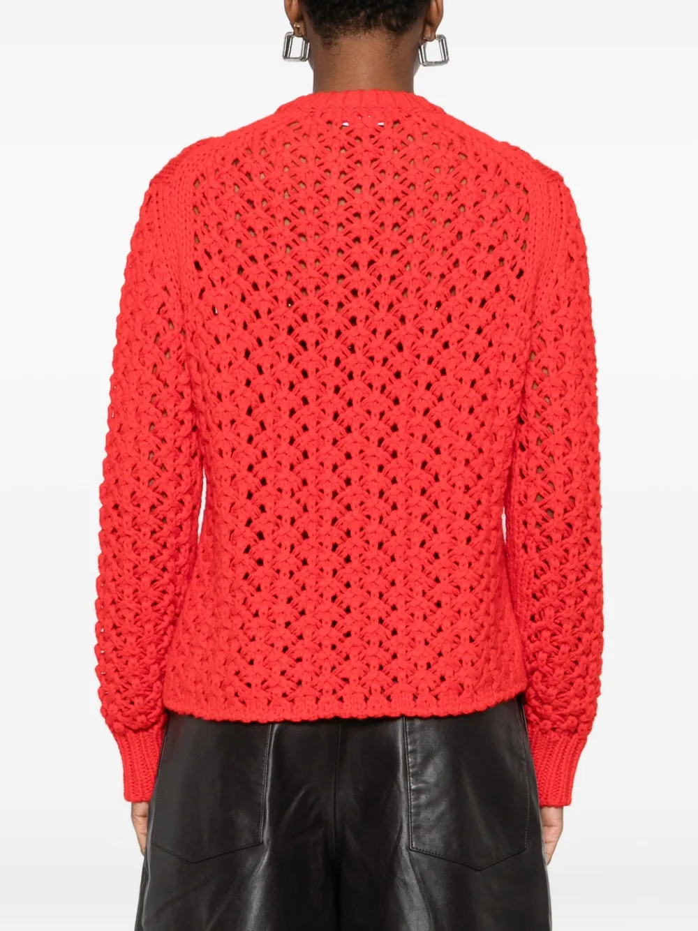 Jil Sander Open-knit Buttoned-up Cardigan In Red