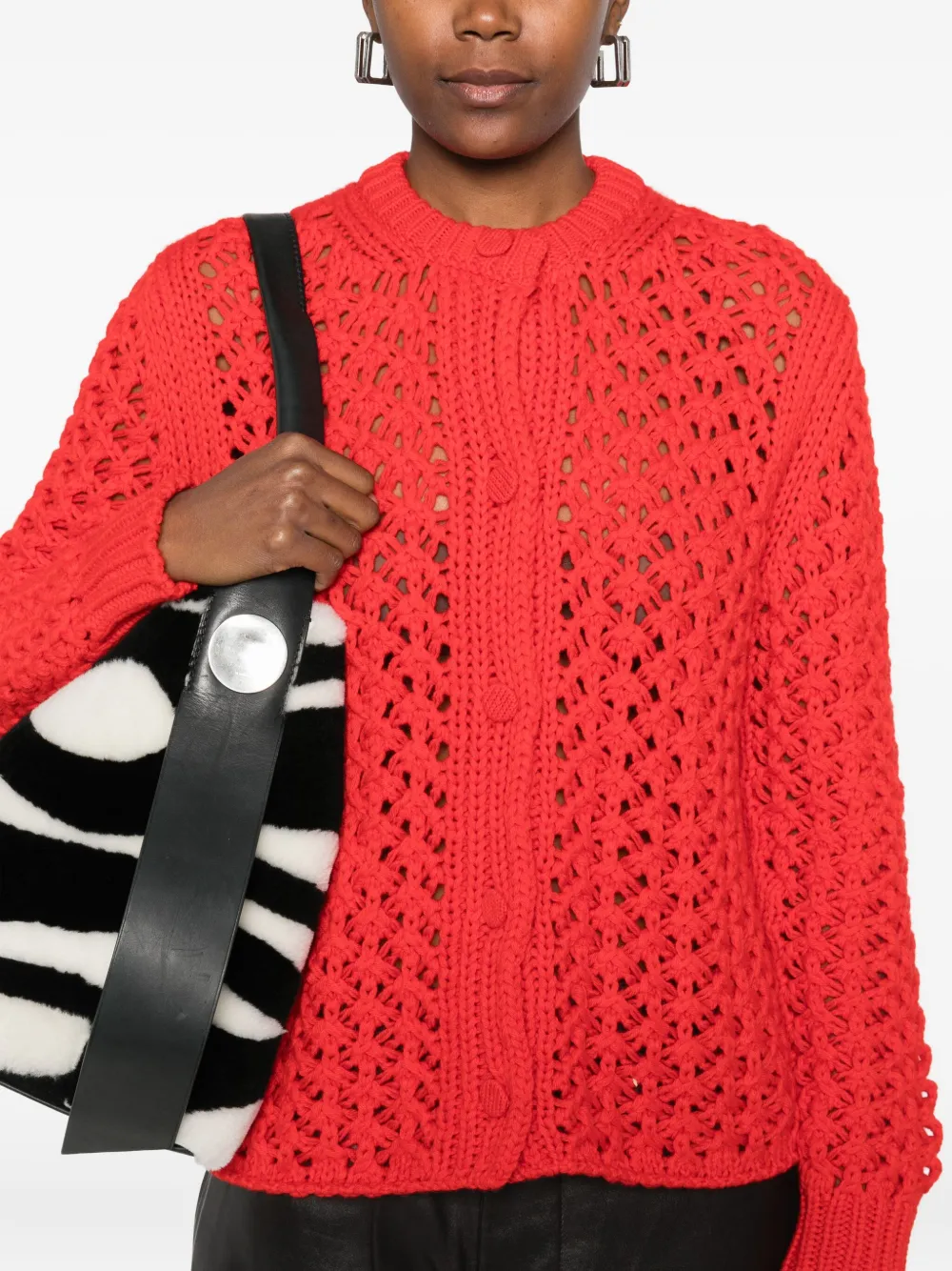 Jil Sander Open-knit Buttoned-up Cardigan In Red