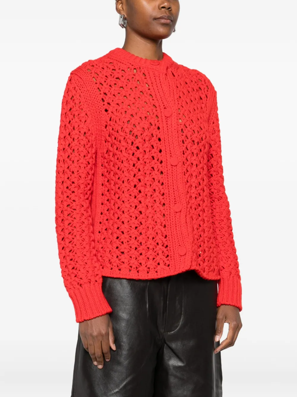 Jil Sander Open-knit Buttoned-up Cardigan In Red
