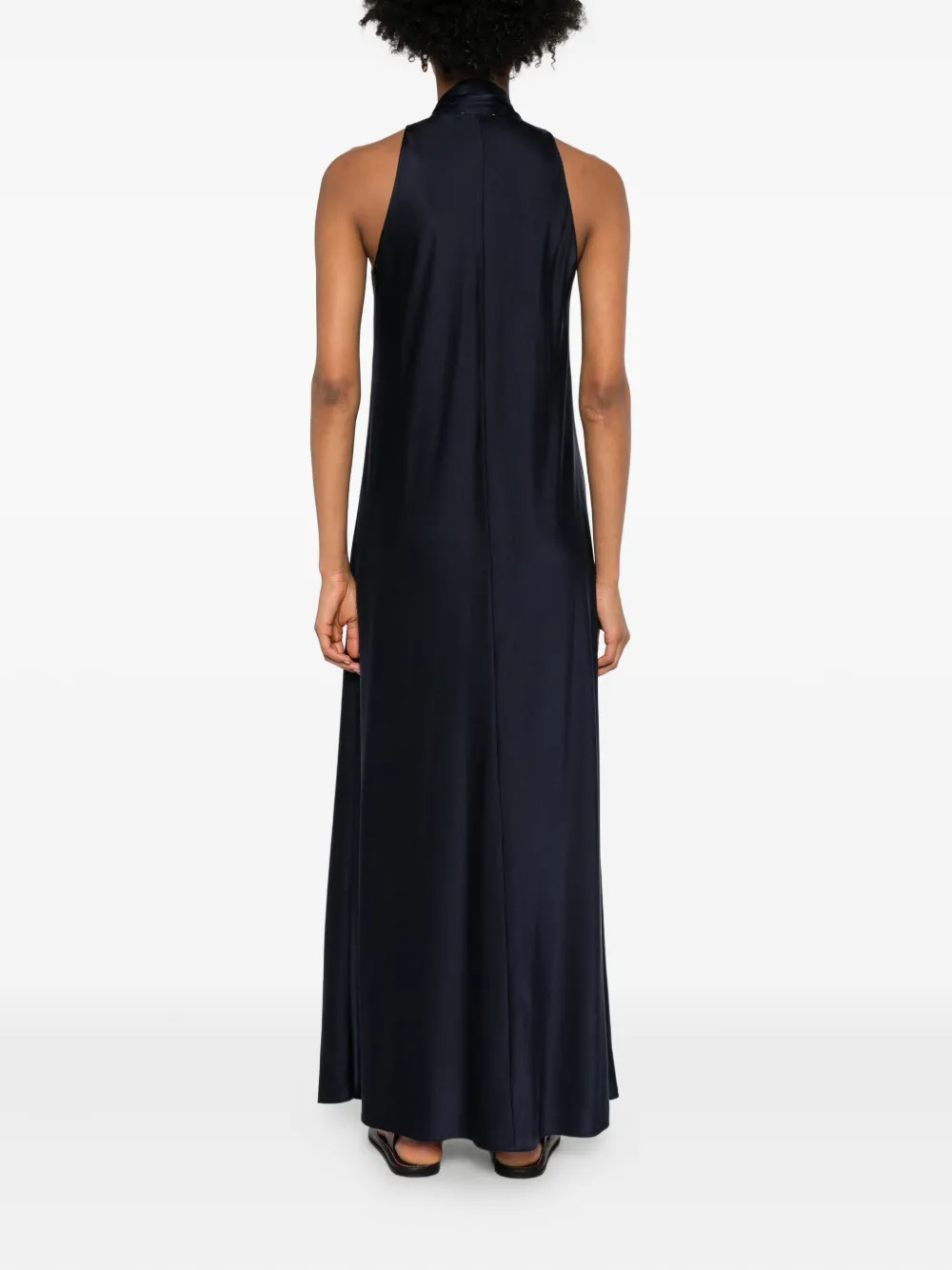 Forte Forte Dark Blue Tie-neck Maxi Dress In Black