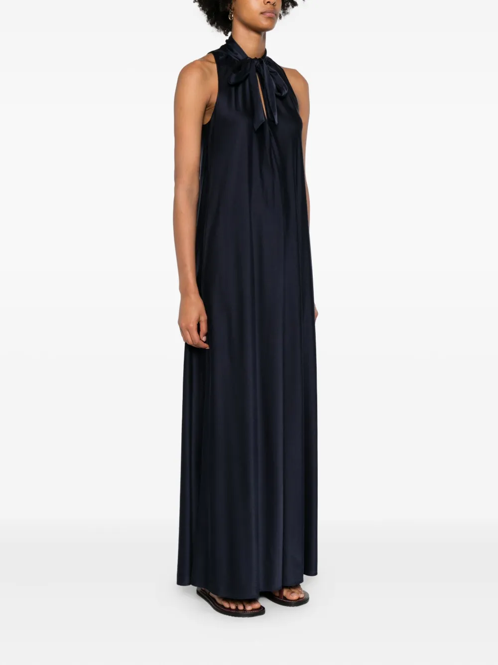Forte Forte Dark Blue Tie-neck Maxi Dress In Black