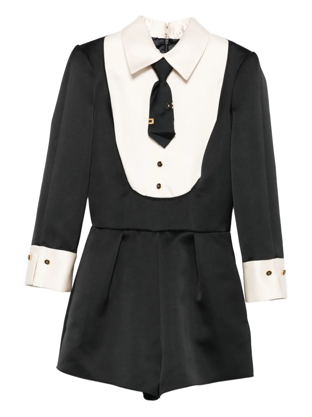Elisabetta Franchi Neck-tie Playsuit In Green