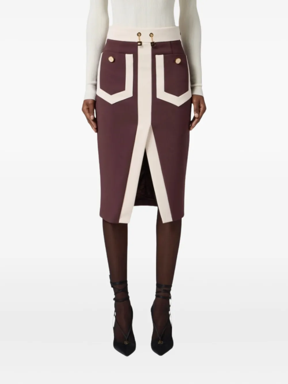 Elisabetta Franchi Patch-pocket Midi Skirt In Brown