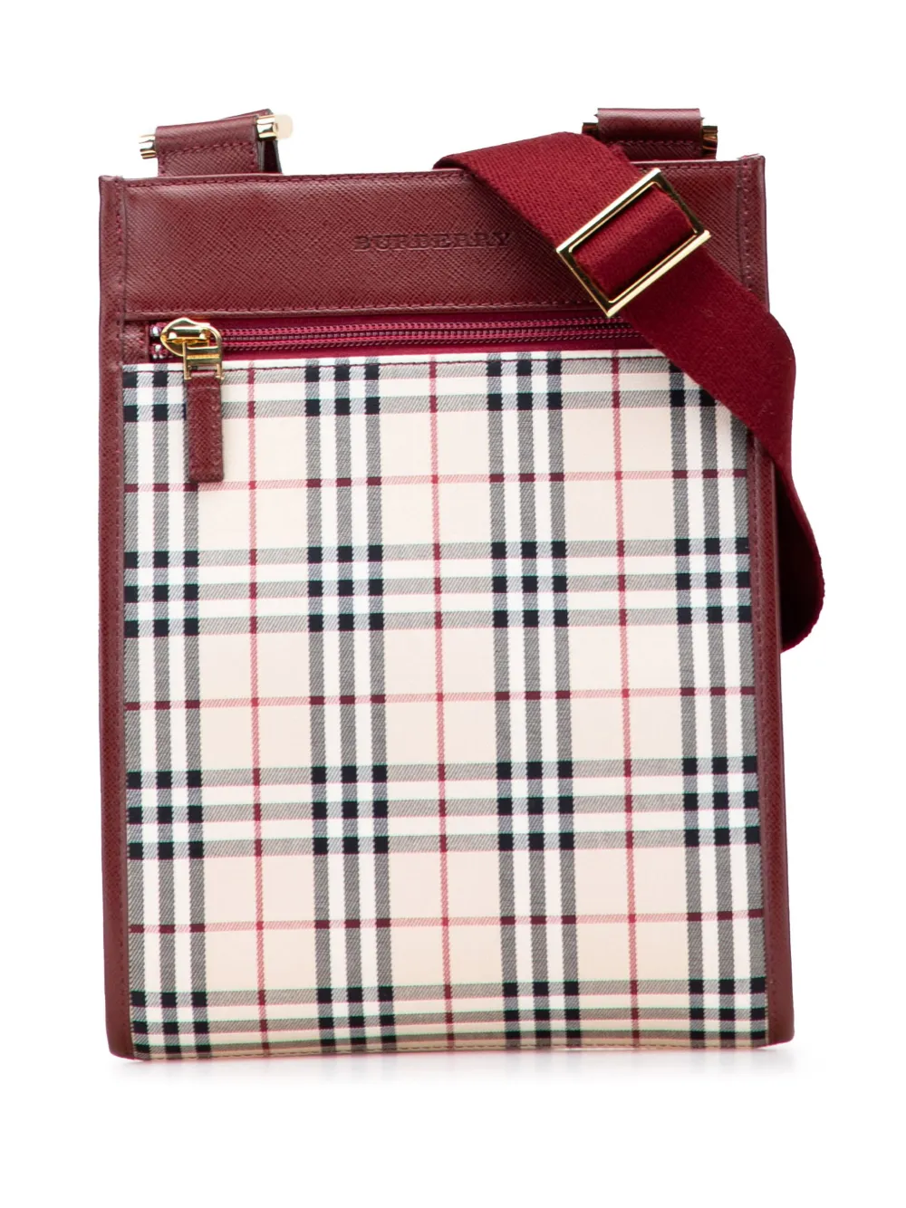 Pre-owned Burberry 2000-2017 House Check Canvas Crossbody Bag In Red