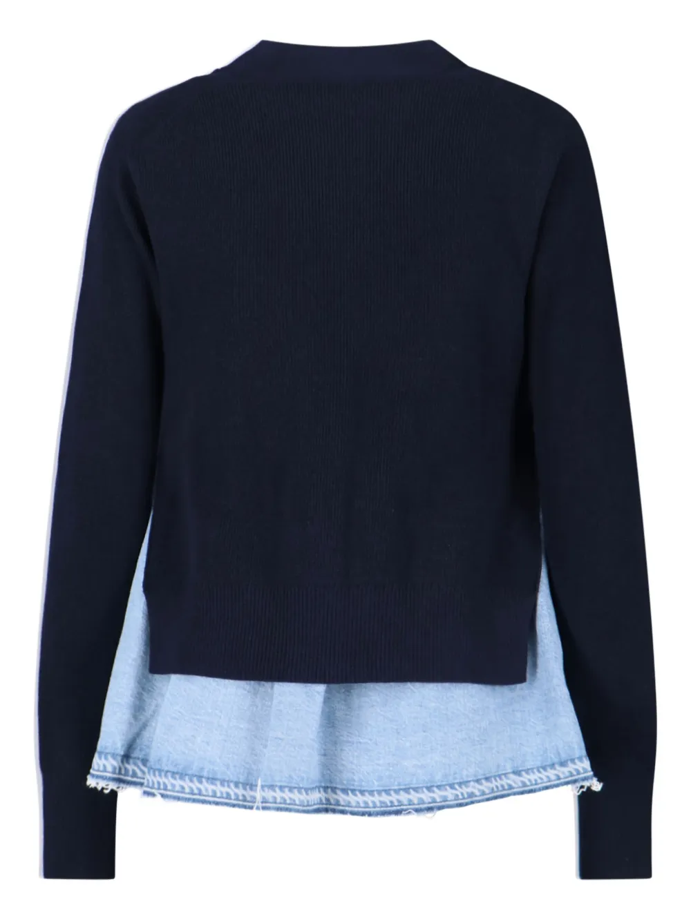 sacai buttoned denim-layered cardigan Blauw