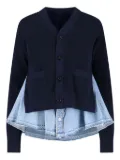 sacai buttoned denim-layered cardigan - Blue