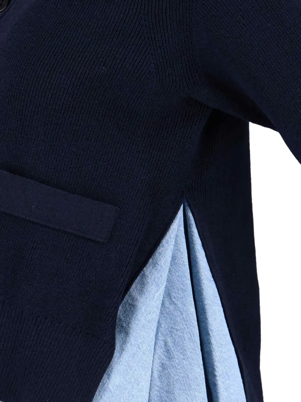 sacai buttoned denim-layered cardigan Blauw