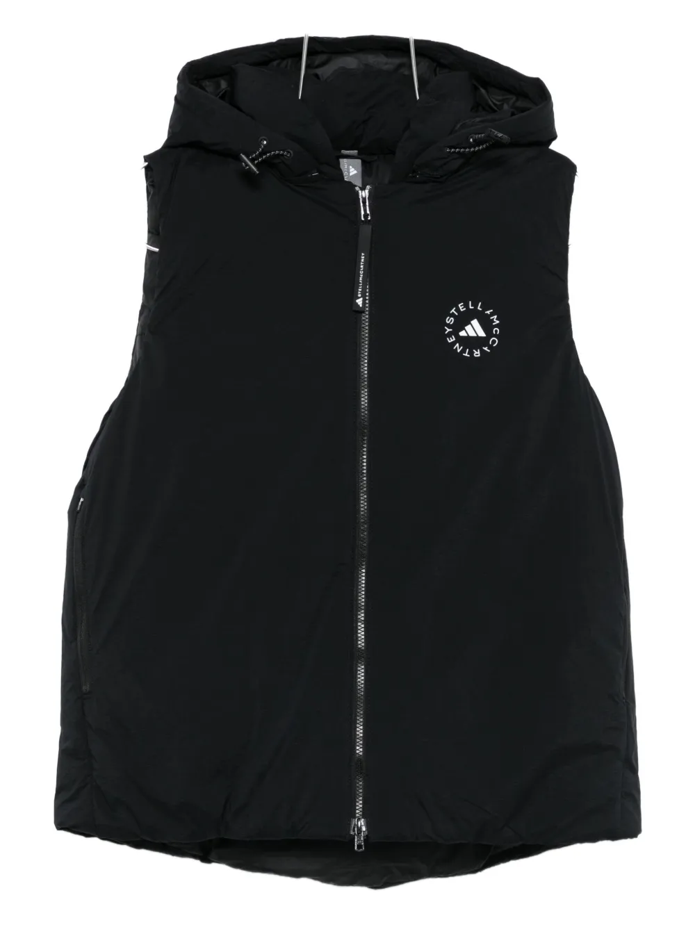 Adidas By Stella Mccartney Hooded Zip-front Waistcoat In Black
