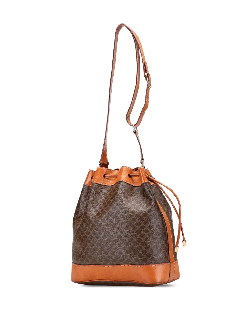 Pre-owned Celine 2009 Macadam Coated Canvas Drawstring Bucket Bag In Brown