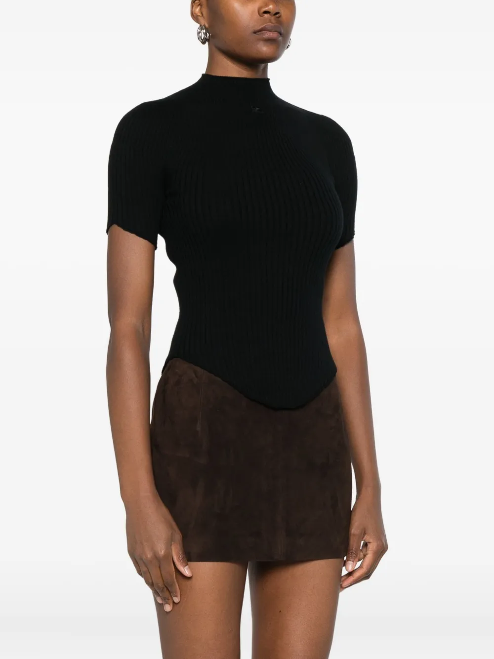 Courrèges Geribbeld T-shirt Zwart