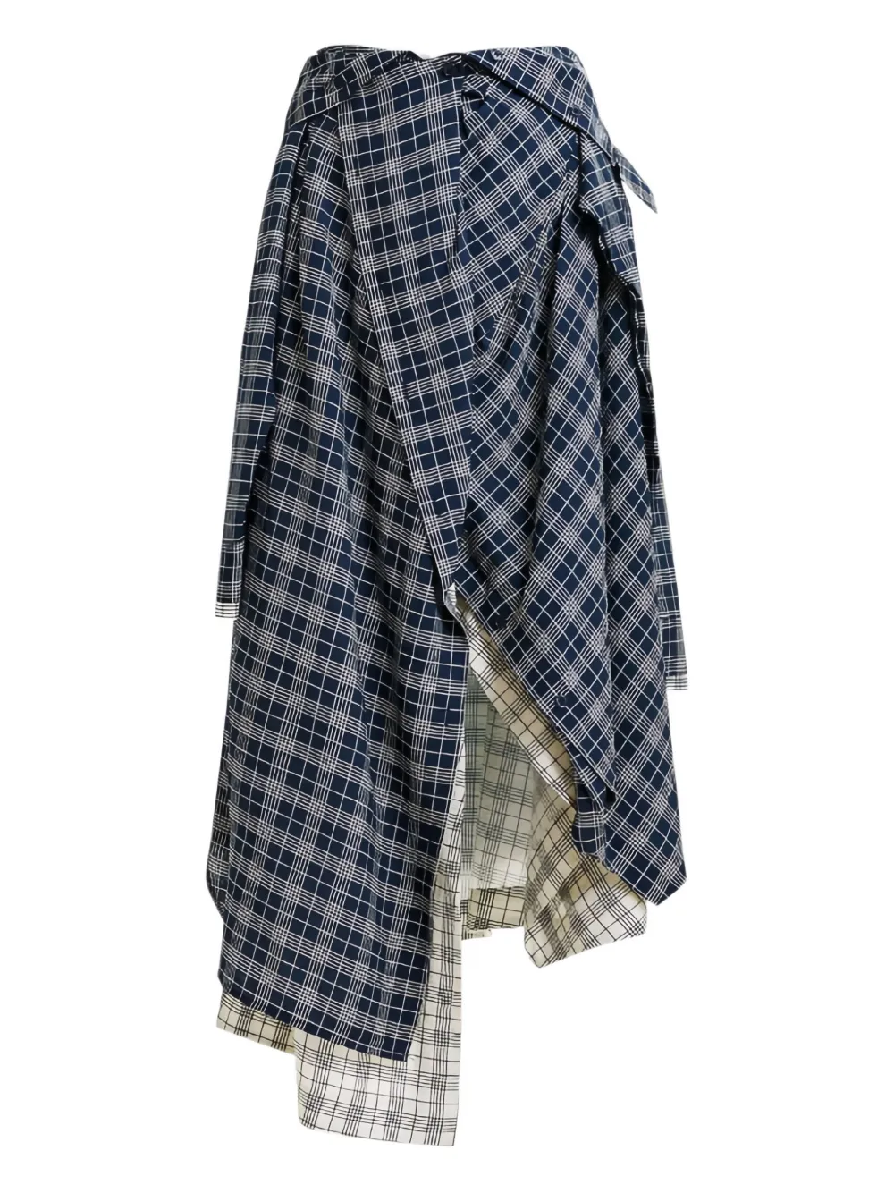 Essentiel Antwerp Asymmetric Plaid Skirt In Blue