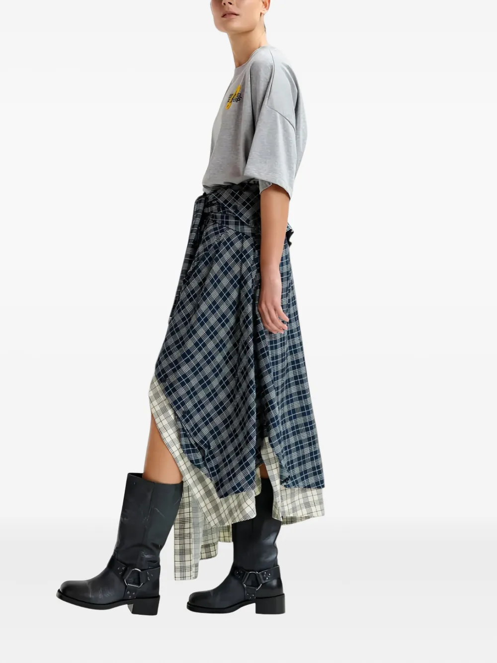Essentiel Antwerp Asymmetric Plaid Skirt In Blue