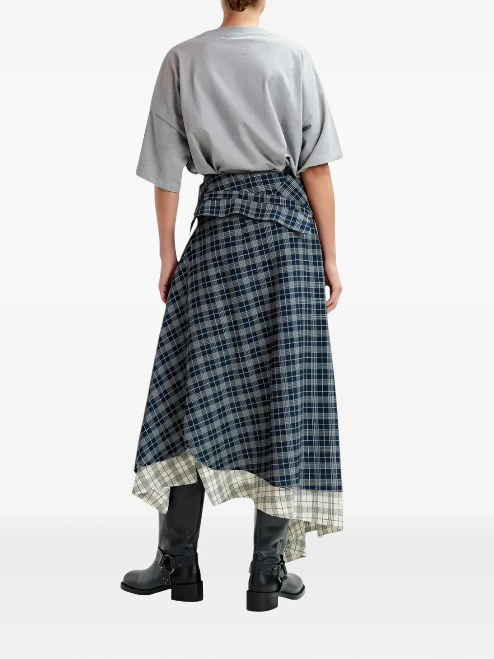 Essentiel Antwerp Asymmetric Plaid Skirt In Blue