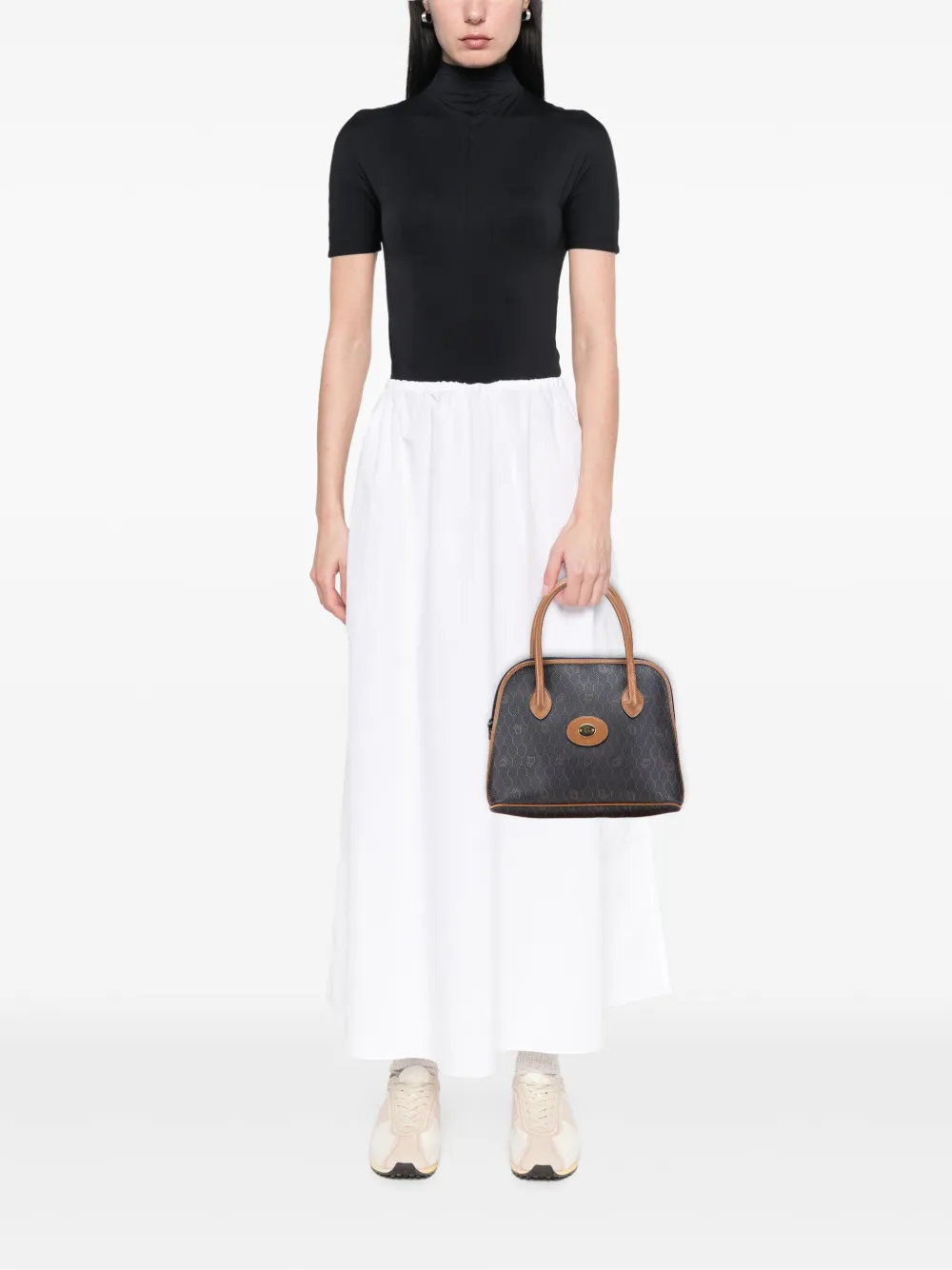 Pre-owned Dior 20th Century Honeycomb Coated Canvas Dome Handbag In Black