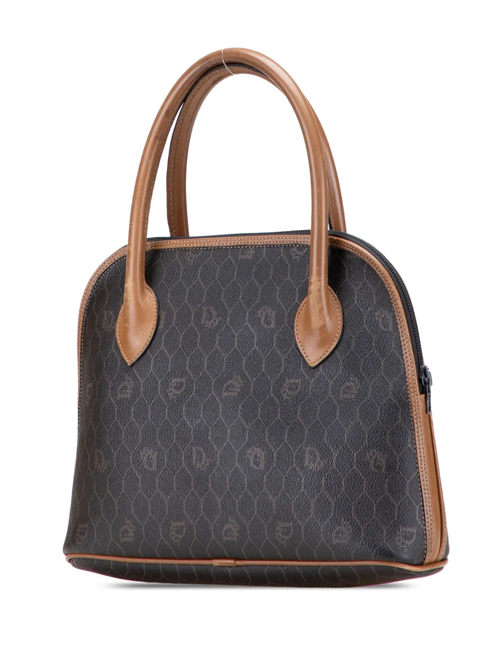 Pre-owned Dior 20th Century Honeycomb Coated Canvas Dome Handbag In Black