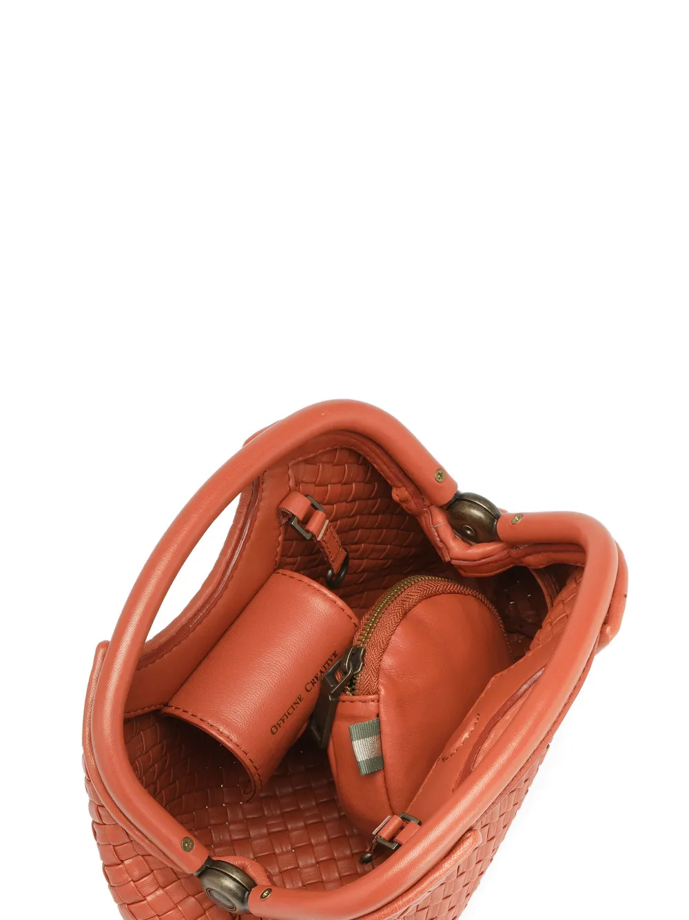 Officine Creative Woven Leather Shoulder Bag In Orange