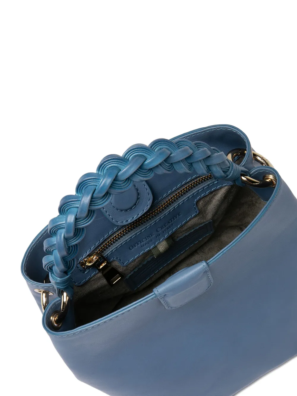 Officine Creative Nolita Braided-handle Bucket Bag In Blue