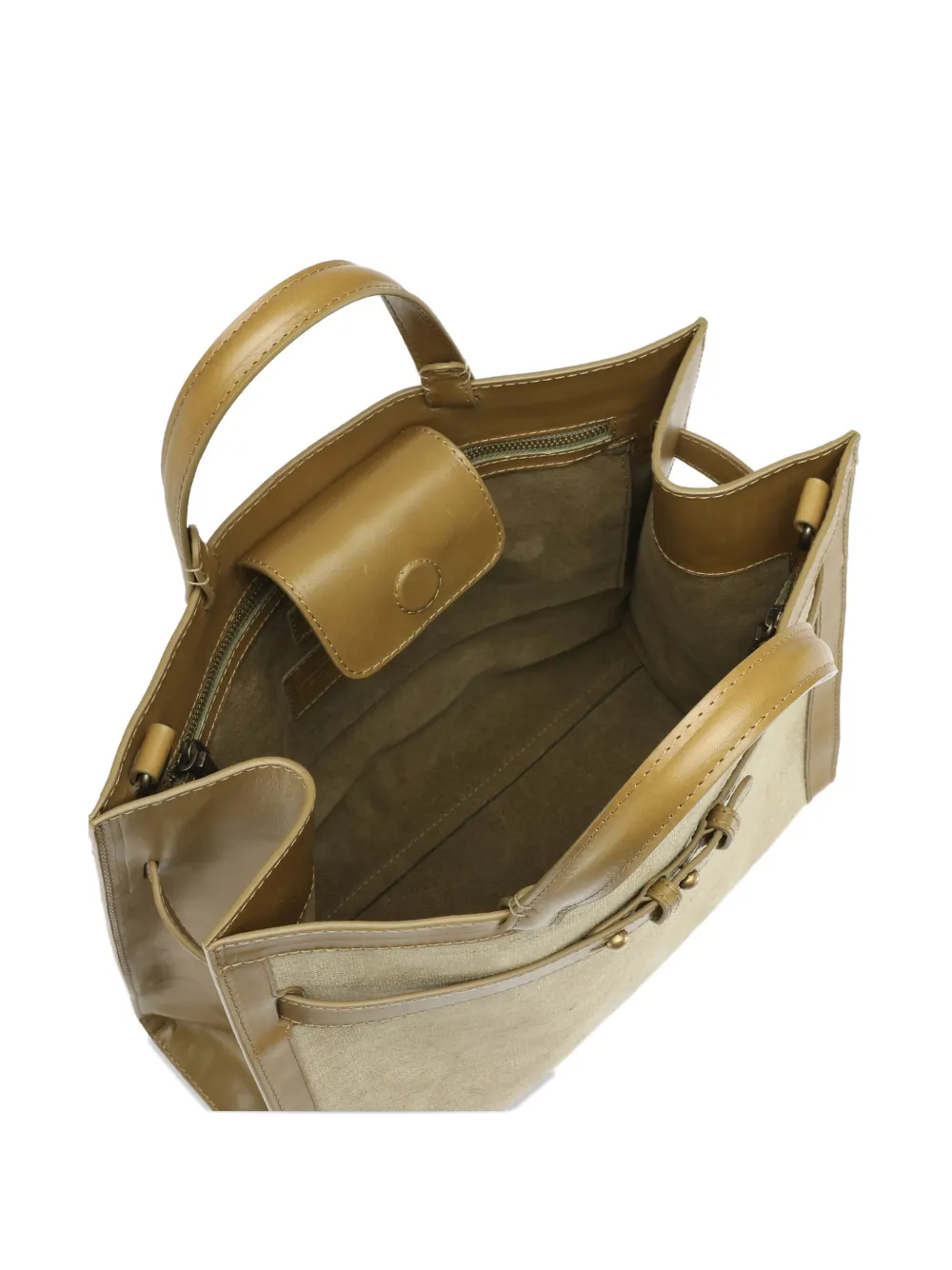 Officine Creative Canvas schoudertas met leren afwerking - Beige