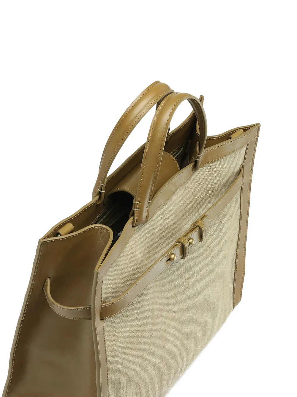 Officine Creative Leather-trimmed Canvas Shoulder Bag In Neutral