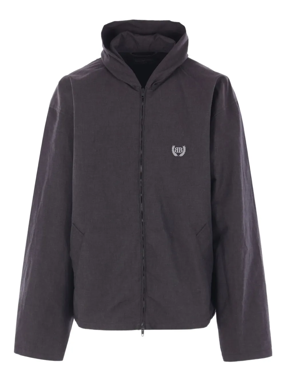 Balenciaga Hooded Logo-embroidered Jacket In Black