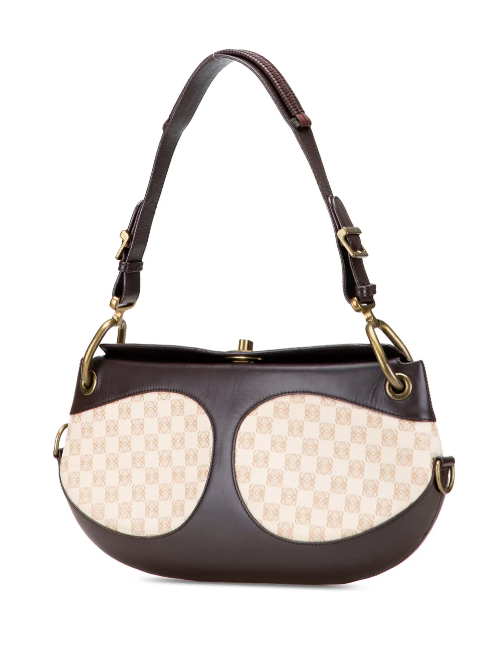 Pre-owned Loewe 2004 Anagram Canvas And Leather Shoulder Bag In Brown