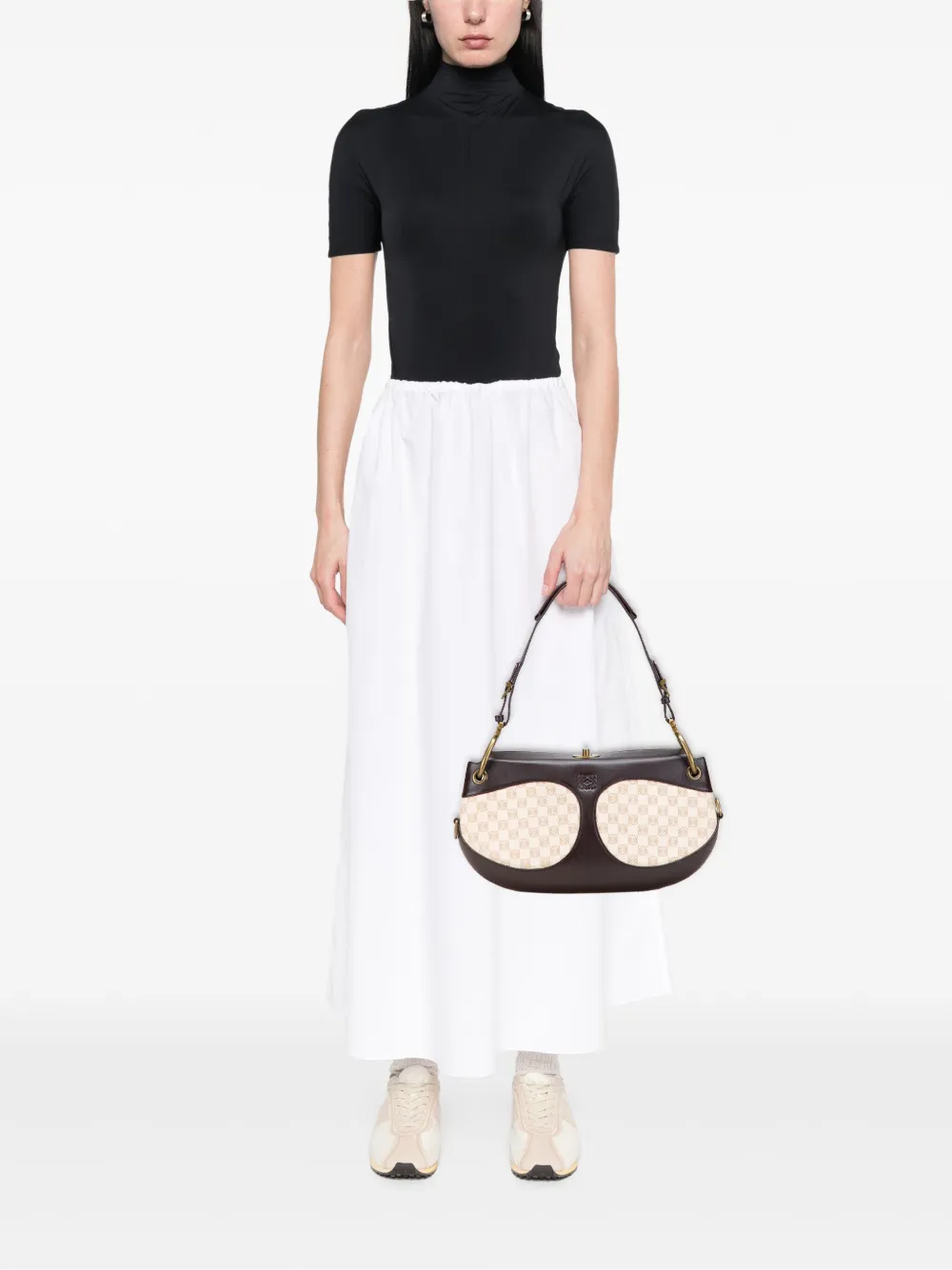 Pre-owned Loewe 2004 Anagram Canvas And Leather Shoulder Bag In Brown