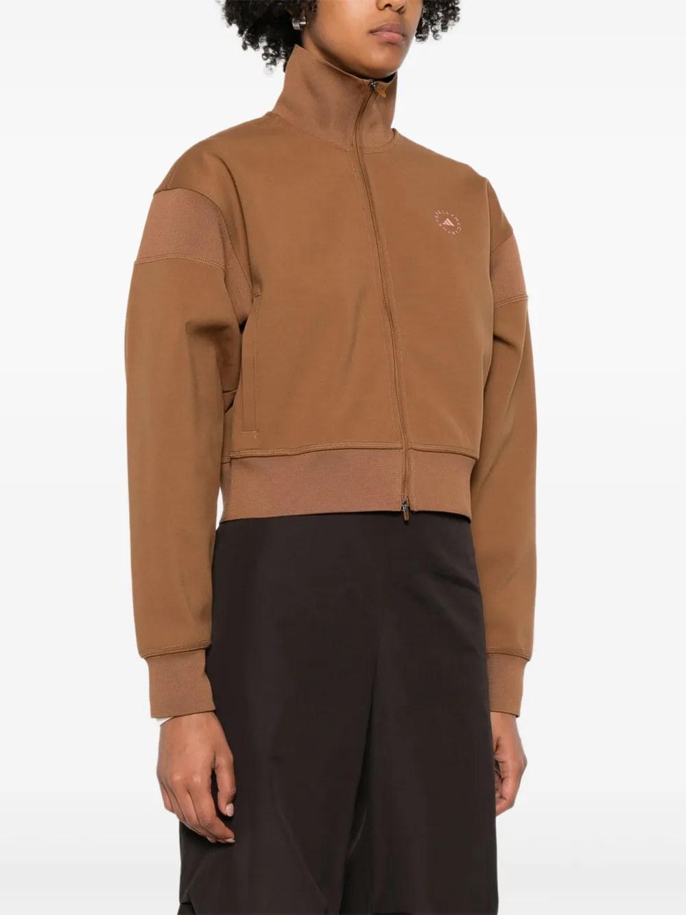 Adidas By Stella Mccartney Zip-front Panelled Sweatshirt In Brown