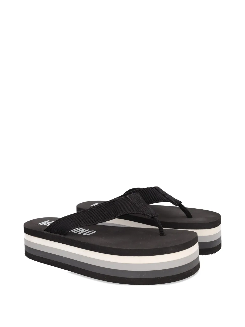 Pre-owned Moschino Striped-pattern Platform Flip-flops In Black