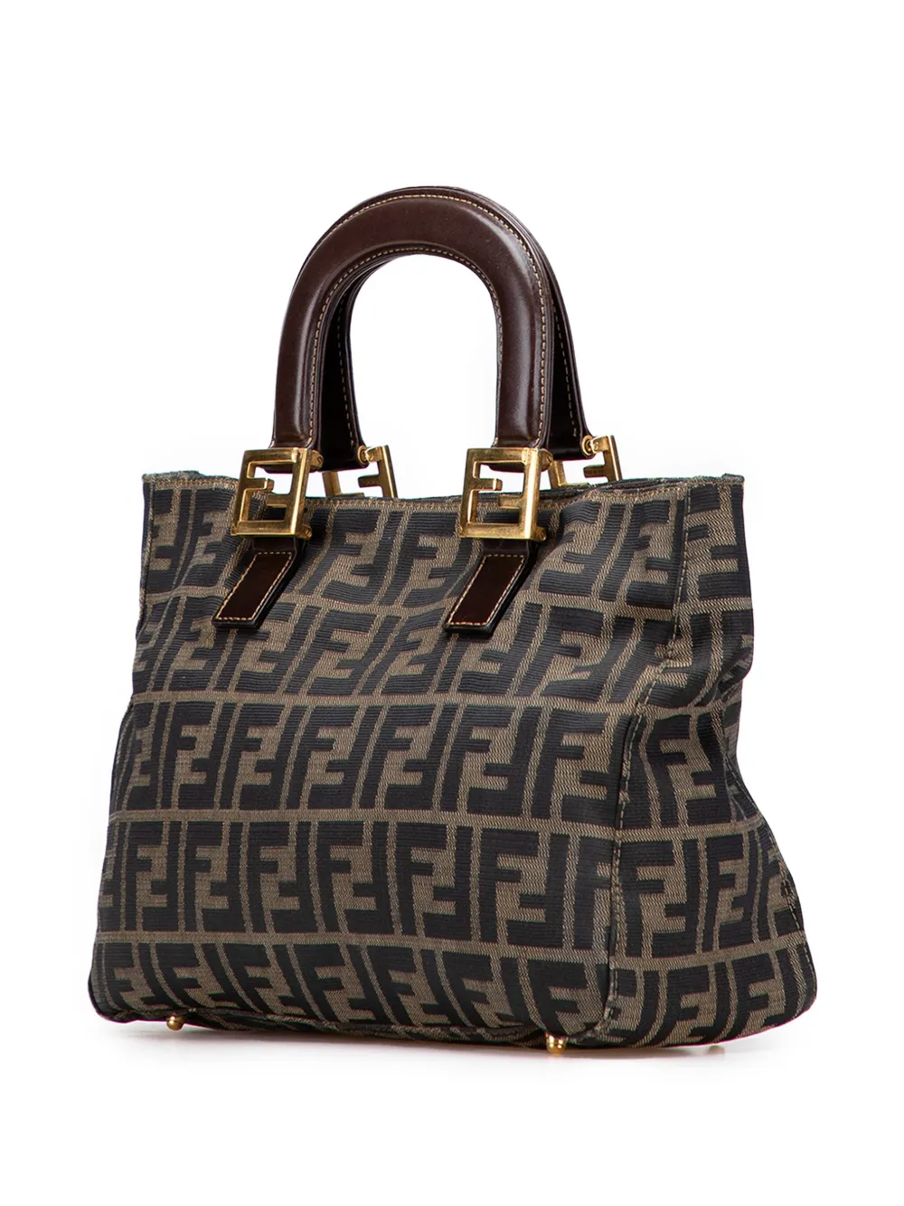 Pre-owned Fendi 2000-2017 Small Zucca Canvas Twins Tote Bag In Brown