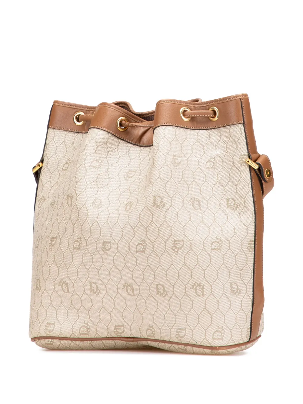 Pre-owned Dior 20th Century Honeycomb Coated Canvas Drawstring Bucket Bag In Brown