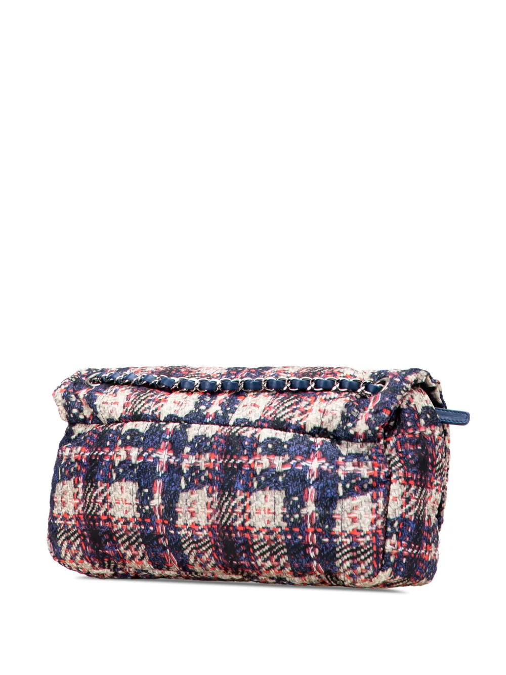 Pre-owned Chanel 2013-2014 Cc Nylon Tweed Print Single Flap Shoulder Bag In Blue