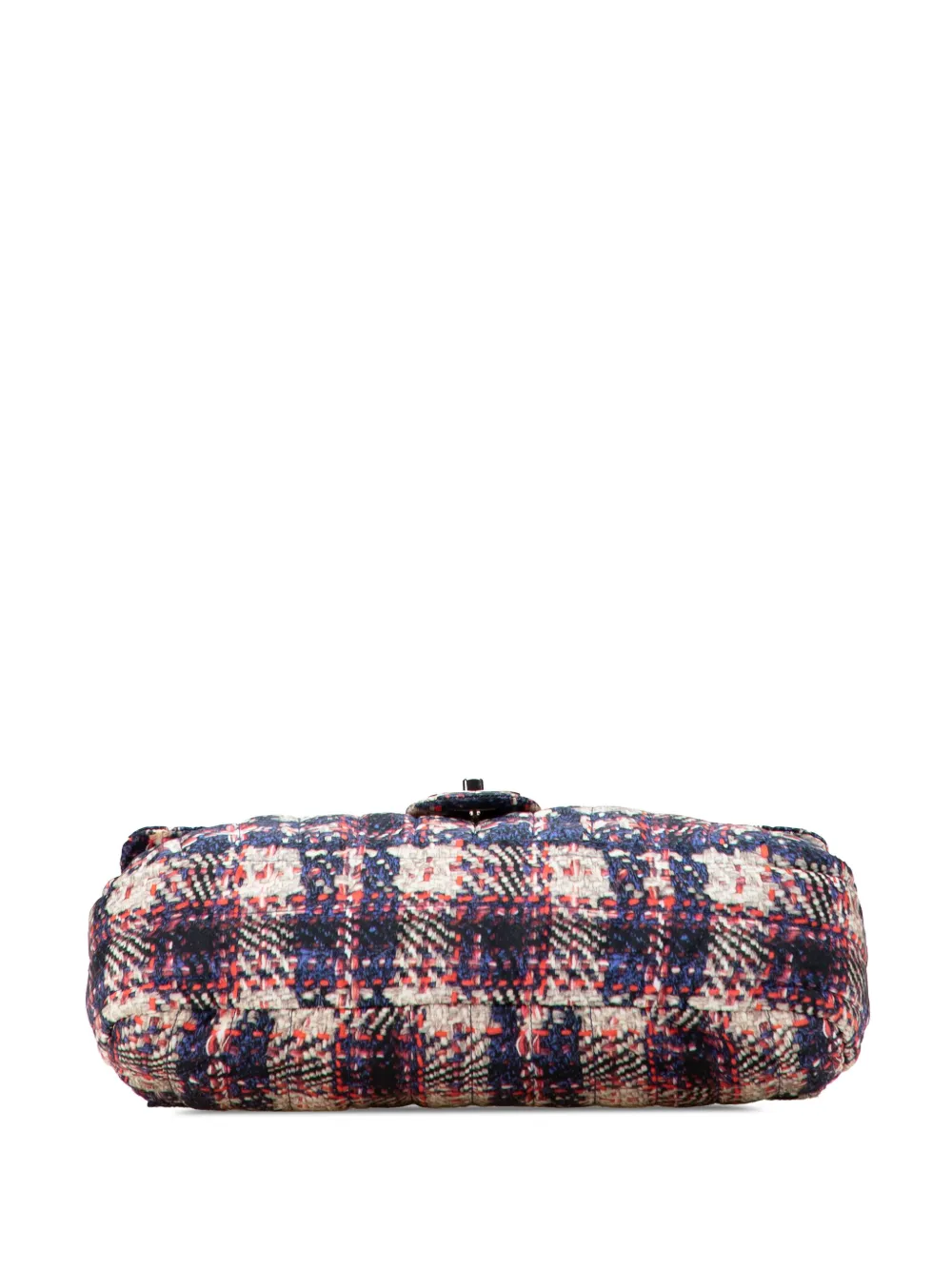 Pre-owned Chanel 2013-2014 Cc Nylon Tweed Print Single Flap Shoulder Bag In Blue