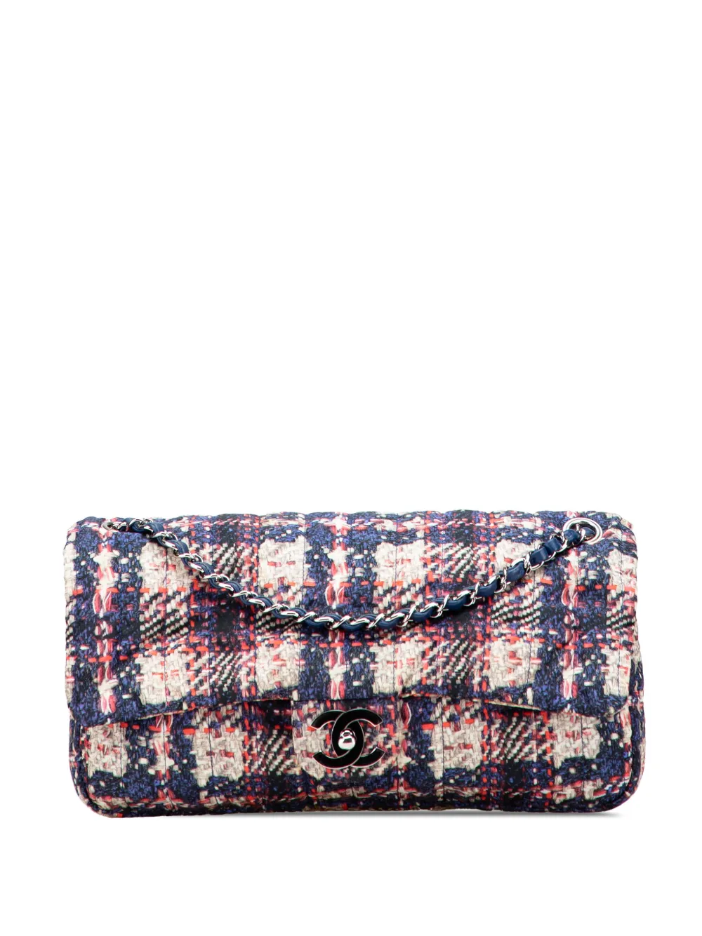 CHANEL Pre-Owned 2013-2014 ココマーク ナイロン ツイードプリント シングルフラップ ショルダーバッグ - ブルー CHANEL Pre-Owned 2013-2014 ココマーク ナイロン ツイードプリント シングルフラップ ショルダーバッグ - ブルー