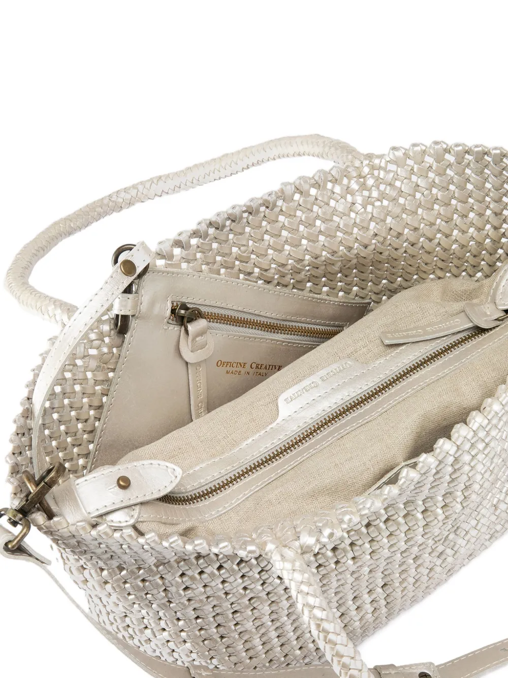 Officine Creative Susan Braided Leather Shoulder Bag In Gray