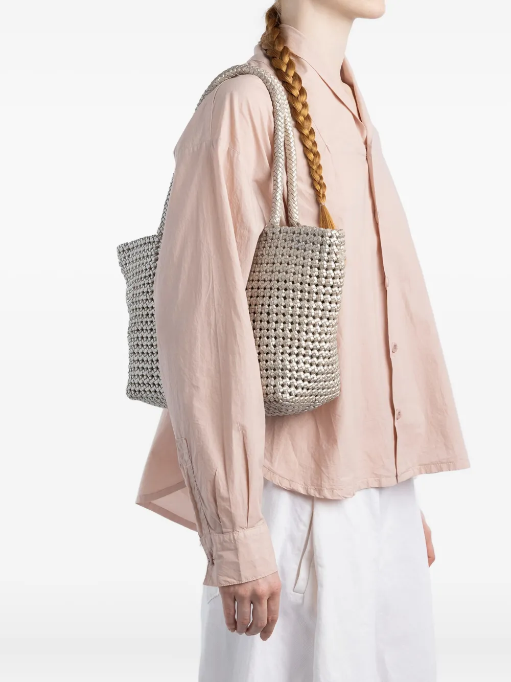 Officine Creative Susan braided leather shoulder bag - Grijs