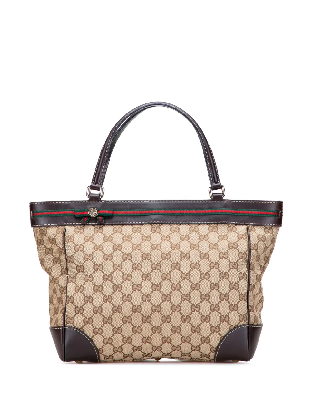 Pre-owned Gucci 2000-2015 Gg Canvas Web Mayfair Tote Bag In Brown