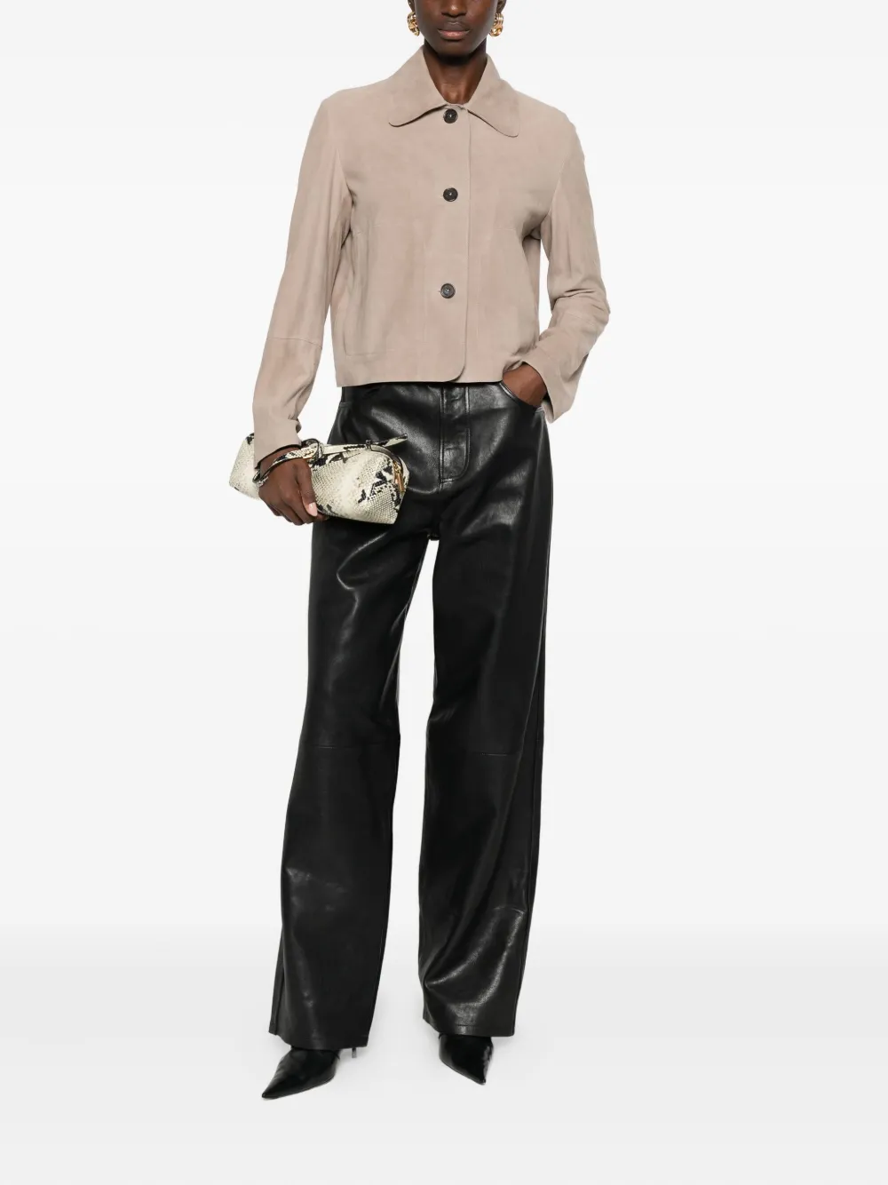 Arma Button Suede Jacket In Brown