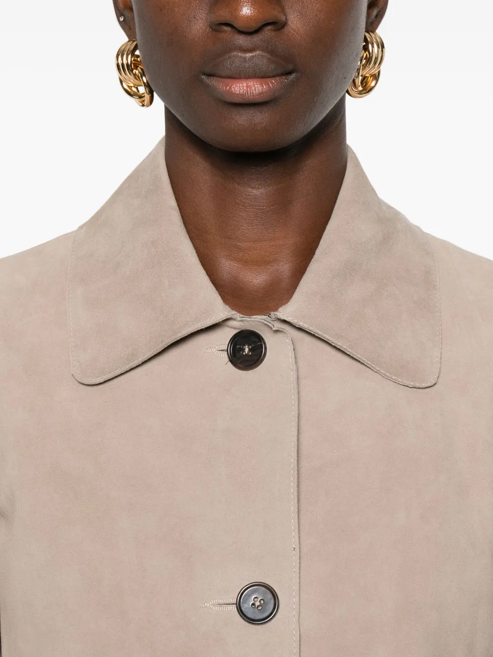 Arma Button Suede Jacket In Brown