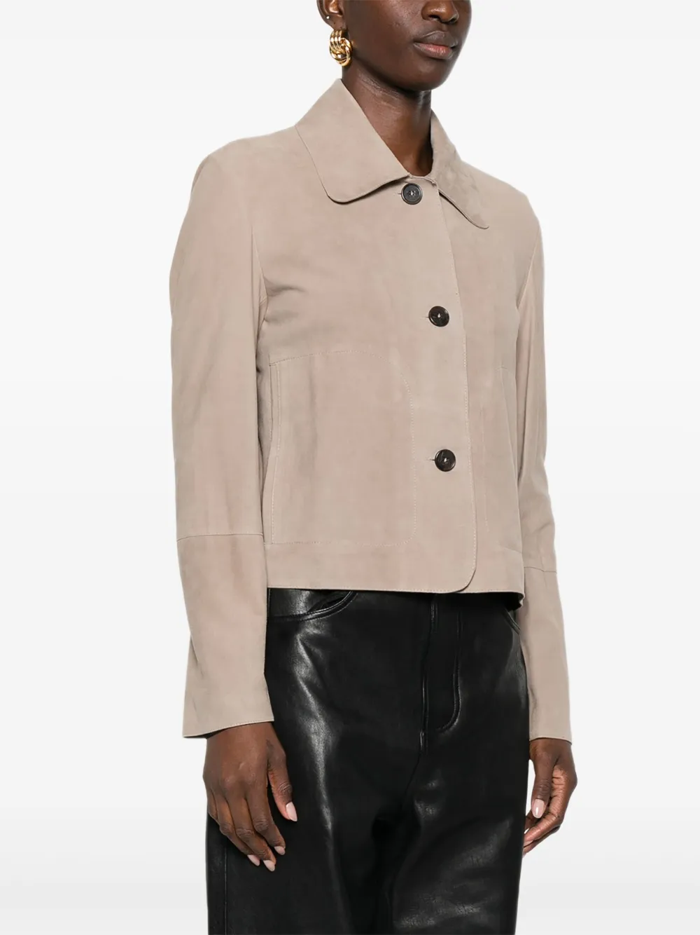 Arma Button Suede Jacket In Brown