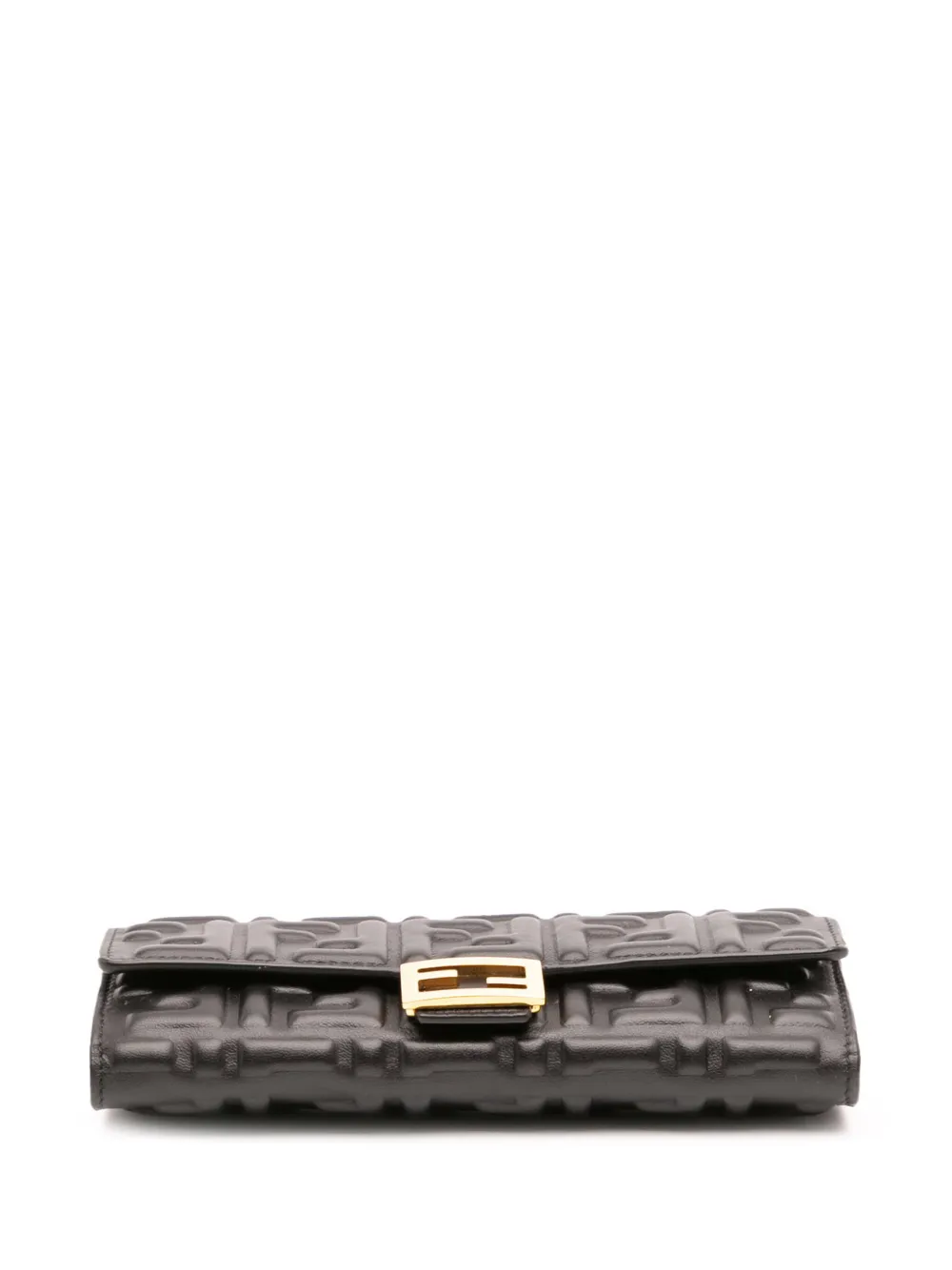 Pre-owned Fendi 2010-2025 Zucca Embossed Leather Wallet On Chain Crossbody Bag In Black