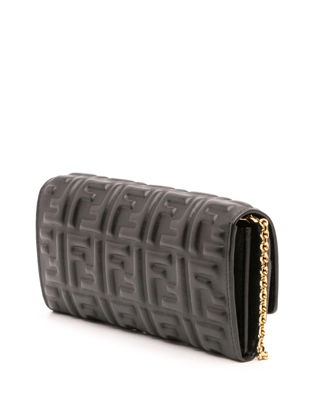 Pre-owned Fendi 2010-2025 Zucca Embossed Leather Wallet On Chain Crossbody Bag In Black