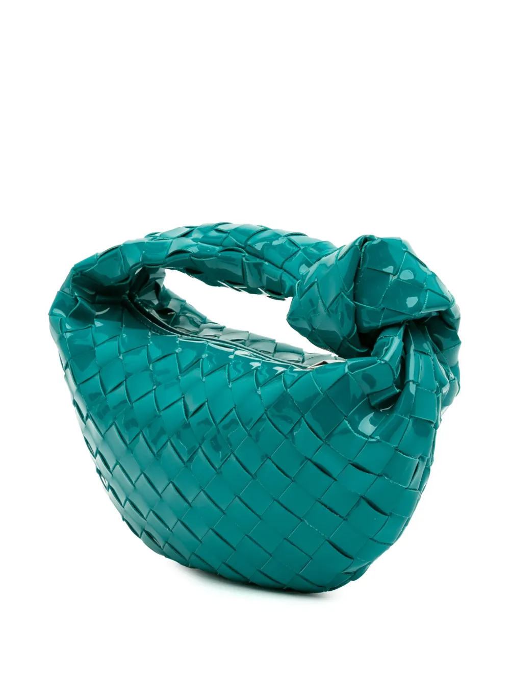Pre-owned Bottega Veneta 2020-2025 Mini Patent Intrecciato Jodie Hobo Bag In Blue