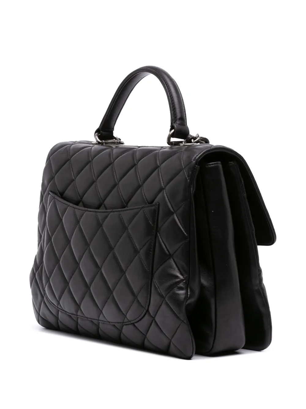 Pre-owned Chanel 2015-2016 Large Lambskin Trendy Cc Top Handle Bag Satchel In Black