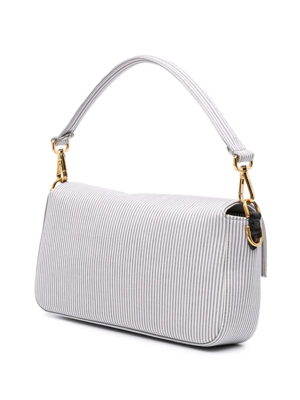 Pre-owned Fendi 2010-2025 Medium Striped Canvas Baguette Satchel In Gray