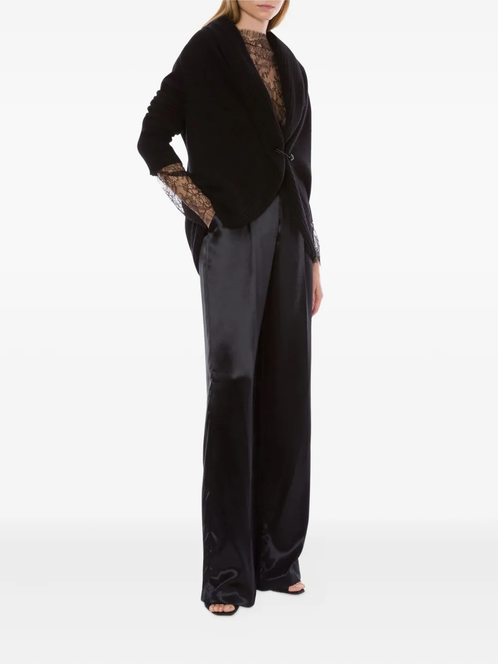 Alberta Ferretti ribbed shawl-collar cardigan Zwart