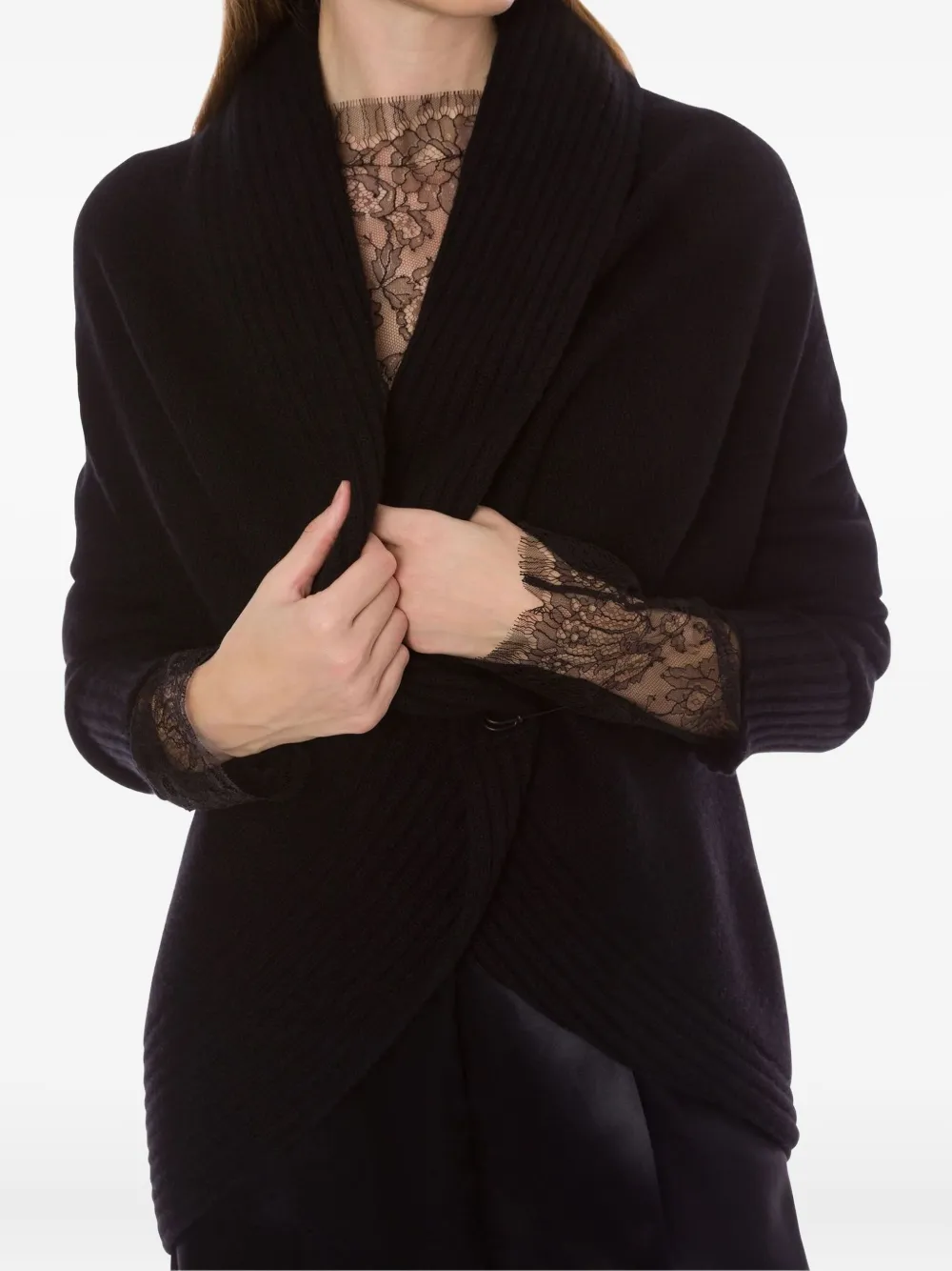 Alberta Ferretti ribbed shawl-collar cardigan Zwart