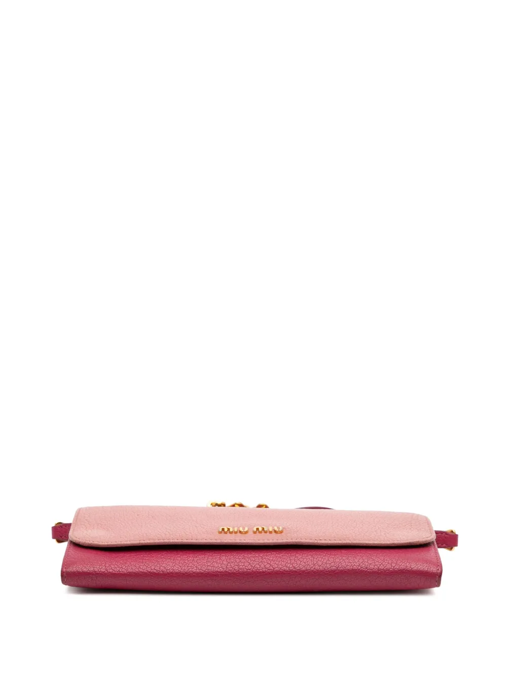 Pre-owned Miu Miu 2021-2025 Bicolor Goatskin Madras Wallet On Chain Crossbody Bag In Pink