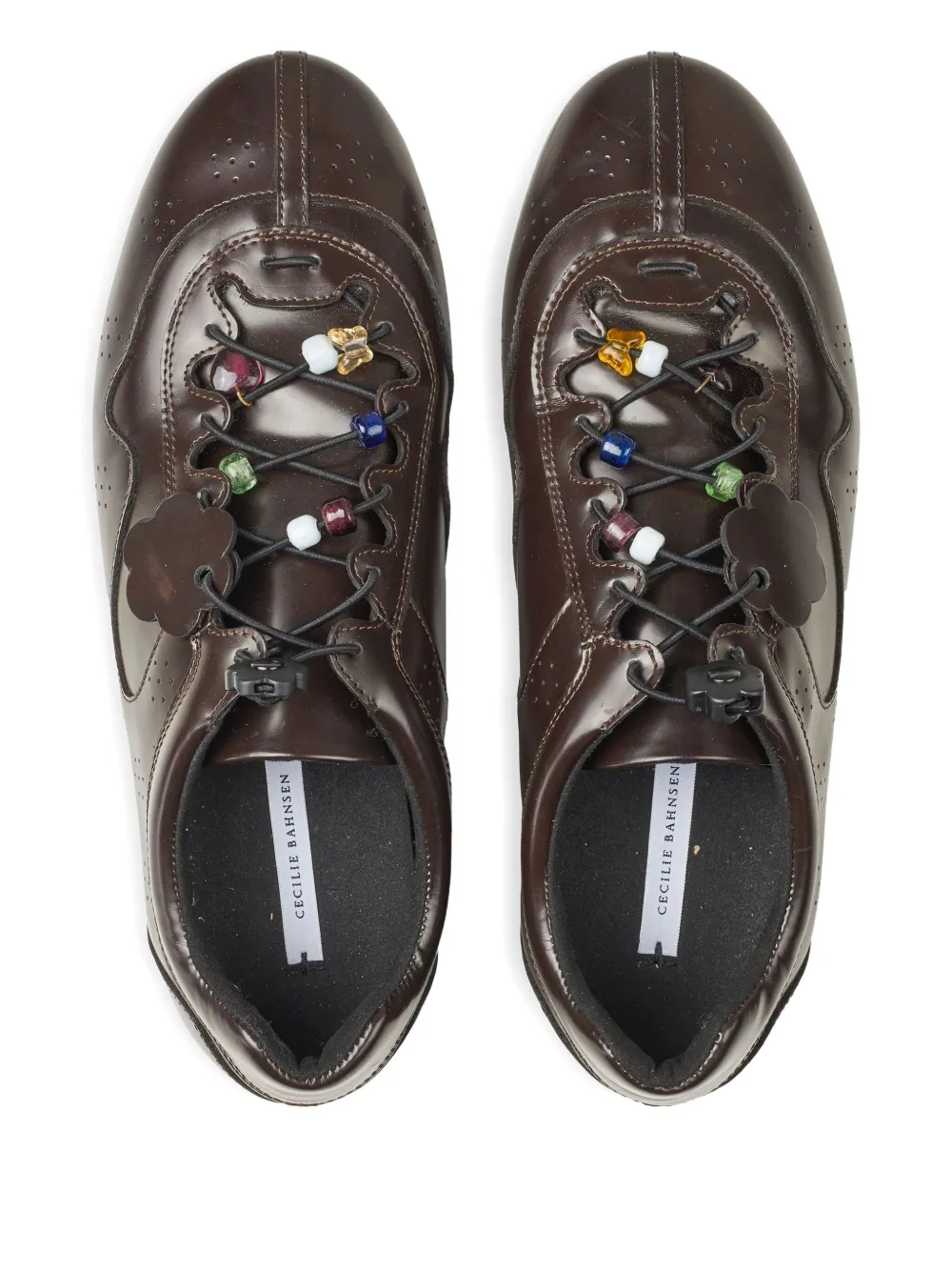 Cecilie Bahnsen Blaise Beaded Leather Sneakers In Brown